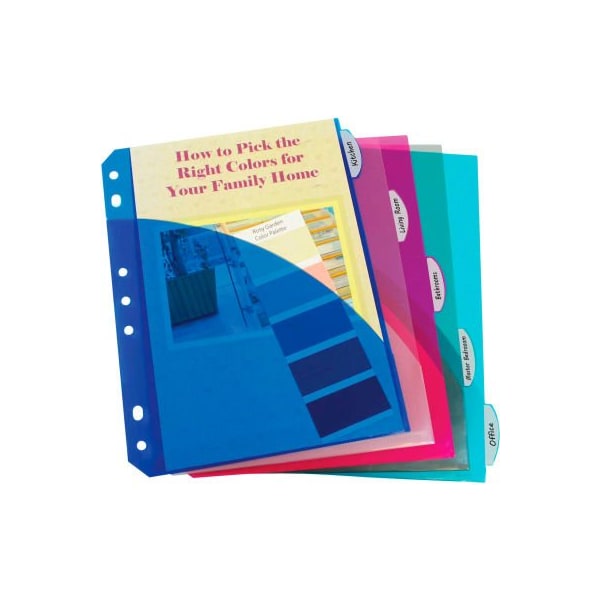C-Line Products C-Line Products Mini Size 5-Tab Poly Index Dividers, Assorted Colors with Slant Pockets, 60/Set 03750-BX - main